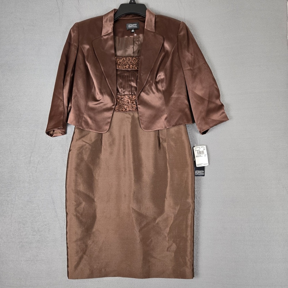 ADRIANNA PAPELL Occasions Embroidered Beaded Column Dress Blazer Womens 8P‎ NWT